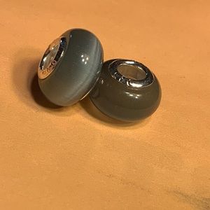 Vintage 925 Silver Round Gray/White Glass Beads.